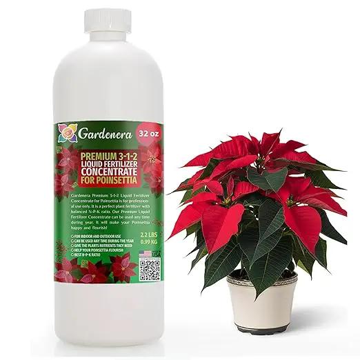 Poinsettia Plant Fertilizer - 3-1-2 NPK - Organic Liquid Plant Food for Christmas Flowers and Trees - 32oz Concentrate by GreenHaven Gardens