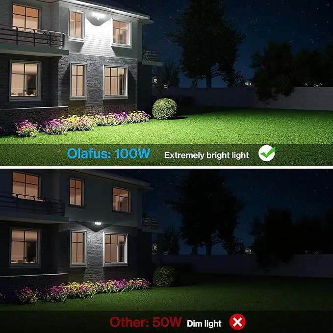 Olafus 100W Motion Sensor Outdoor Lights, 10000LM 6500K Daylight Flood Lights Outdoor Motion Sensor, Dusk to Dawn Outdoor Lighting, IP65 Waterproof Motion Detector Lights for Outside, White by GreenHaven Gardens