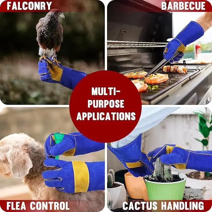 HANDLANDY Animal Handling Gloves, Falconry Cat Glove Bite Proof, Thorn Proof Rose Pruning Gardening Gauntlets (Royal blue, 14 Inches) by GreenHaven Gardens