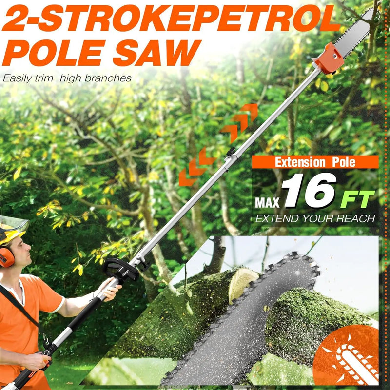 52cc 6 in 1 2-Stroke Gas String Trimmer with Gas Hedge Trimmer,Brush Cutter Gas Powered,Gas Weed Eater for Weeds and Grass by GreenHaven Gardens