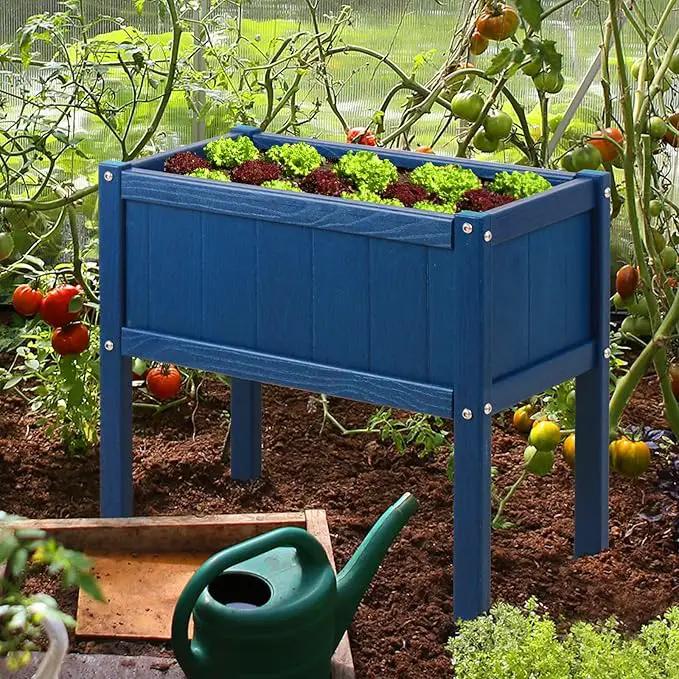 Raised Garden Bed with Drainage Hole Waterproof HDPE Elevated Planter Box with Legs Stable and Durable to Plant Herb Vegetable Flower,Patio,Balcony Outdoors/Indoors Navy by GreenHaven Gardens