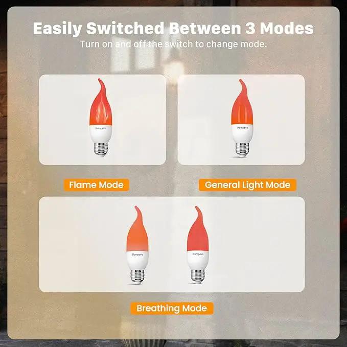 Hompavo Upgraded LED Flame Light Bulbs, 3 Modes Flickering Light Bulbs, E26 Chandelier Base Candle Fire Light Bulb for Halloween Christmas Party Porch Indoor & Outdoor Home Decoration - 6 Pack Red by GreenHaven Gardens