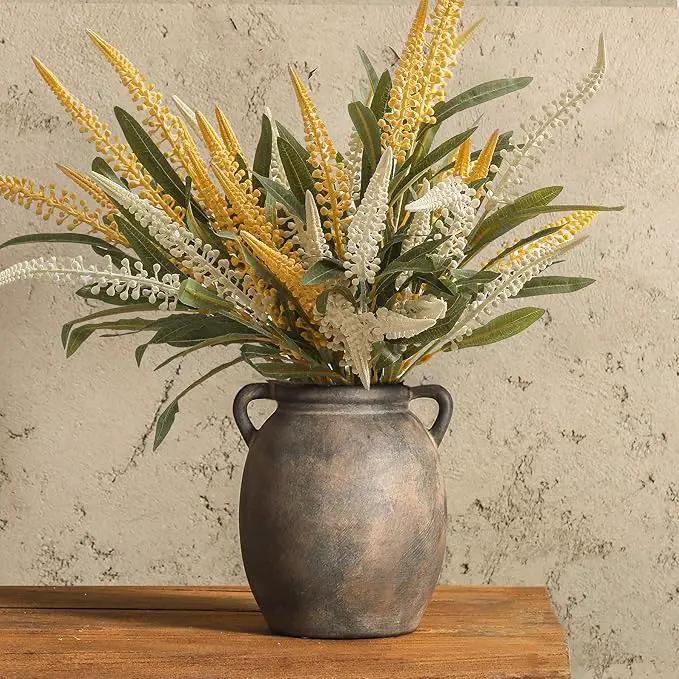 Ceramic Flower Vase 7.6 inch Farmhouse Rustic Vase Decorative Pottery Terracotta Vases for Home Decor Table Mantle Fireplace Living Room Bathroom Wedding Centerpiece (Black) by GreenHaven Gardens