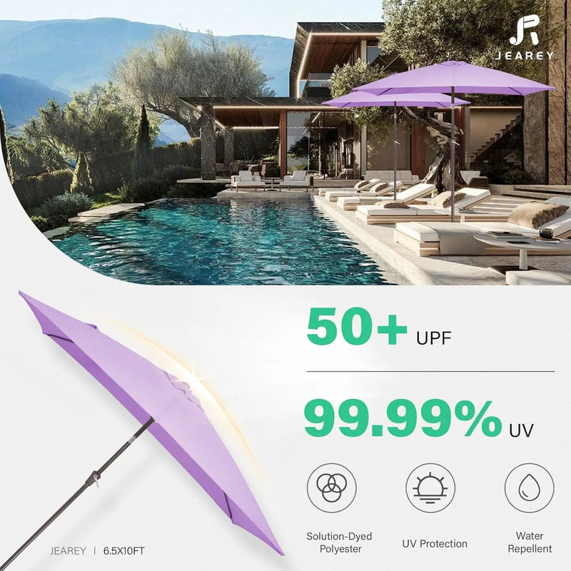 JEAREY 6.5x10 ft Rectangular Patio Umbrellas Outdoor Market Umbrella with Push Button Tilt and Crank, Rectangle Table Umbrella 6 Sturdy Ribs UV Protection for Pool Garden Backyard Deck, Taro Purple by GreenHaven Gardens