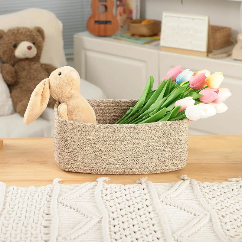 Small Storage Baskets for Organizing | Closet Organizer Bins | Shelf Toy Basket | Woven Rope Baskets | Cube Decorative Box | Shallow Basket | 11.5x7.5x4.7” | 4 Packs Mixed Brown by GreenHaven Gardens