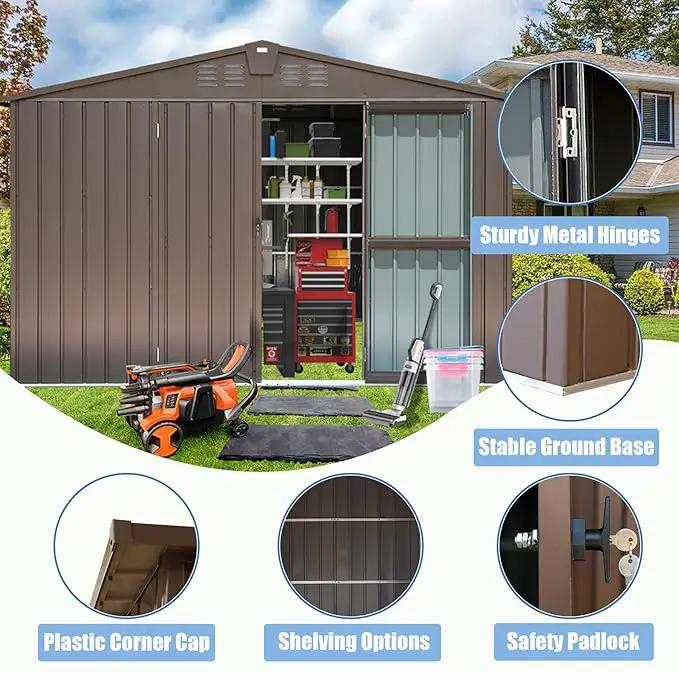 Domi Outdoor Storage Shed 10' x 8’, Metal Garden Shed with Galvanized Steel Frame for Bike, Tools, Lawn Mowers, Pool Toys, Outdoor Storage Cabinet with Lockable Door for Garden Lawn Patio (Dark Brown) by GreenHaven Gardens