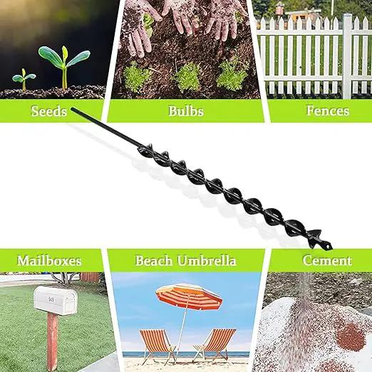 TCBWFY 24 Inch Auger Drill Bit for Planting - 1.2"x24" Long Handle Easy Planter Garden Auger - Bulb & Bedding Plant Augers - Post Hole Digger for 3/8”Hex Drive Drill by GreenHaven Gardens