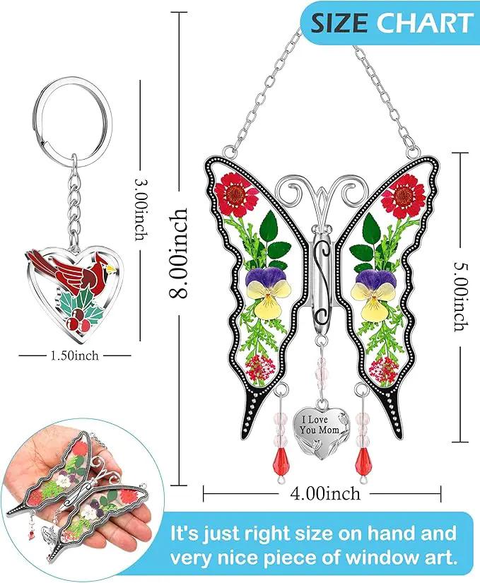 KY&BOSAM Butterfly Suncatcher I Love You Mom Gifts for Mom Pressed Flower Between Wings Glass for Windows Metal Engraved Charm as Gifts for Mother's Day Valentine's Birthday Thanksgiving Christmas by GreenHaven Gardens