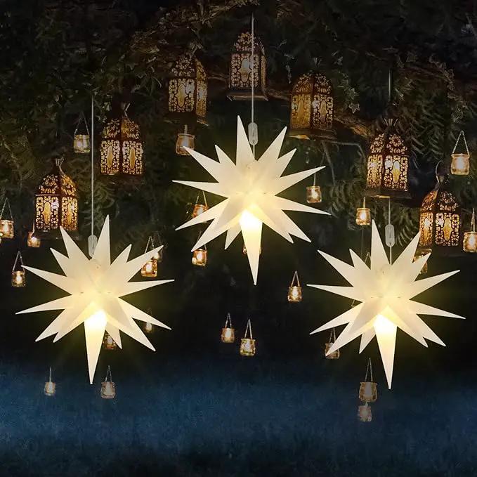 Kingdder 3 Pieces Moravian Star Light LED 3D Star Hanging Light Powered by Battery with Timer Function White Porch Lantern Holiday Decor for Indoor Outdoor Christmas Tree Balcony Courtyard (18 Inch) by GreenHaven Gardens