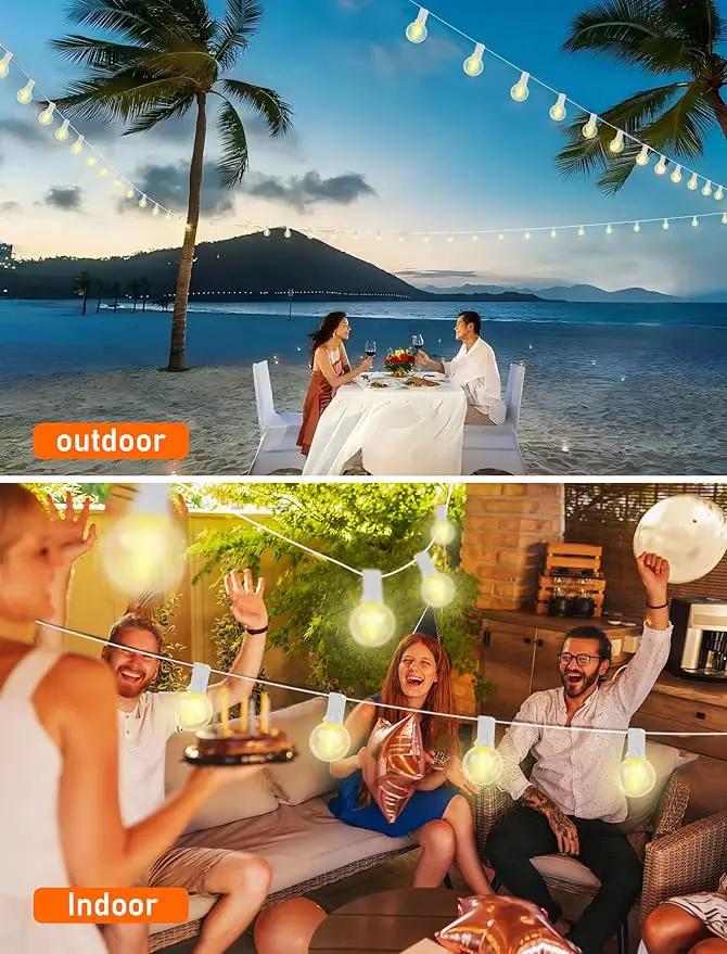 Outdoor LED String Lights 50ft - G40 Edison Bulbs with Clear Plastic Globes, Dimmable Waterproof Commercial Grade Fairy Lights for Wedding/Backyard/Cafe, Indoor Outdoor Party Decoration (Warm White) by GreenHaven Gardens