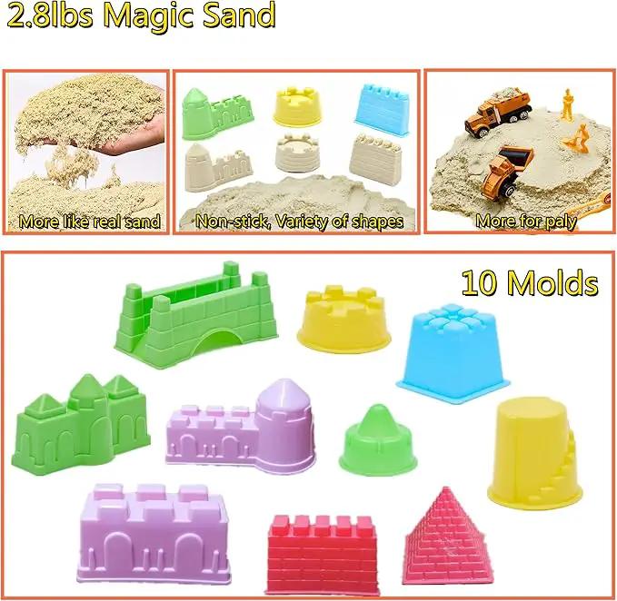 Sand Construction Kit, 2.2lbs Play Sand with Sandbox, 1 Toy Mat 8 Alloy Construction Trucks Race Tracks 10 Sand Molds Sensory Bin Toys for Toddlers Boys Girls Ages 3-8 by GreenHaven Gardens