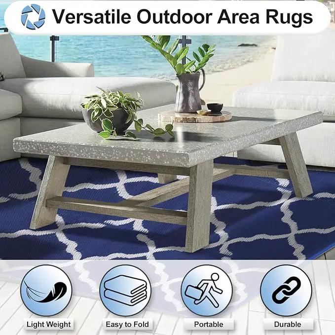 OutdoorLines Outdoor Plastic Area Rugs for Patio 5x8 ft - Reversible Outside Carpet, Stain & UV Resistant RV Mats, Straw Rug for Camping, Deck Garden, Porch and Balcony, Moroccan Navy & Light Grey by GreenHaven Gardens