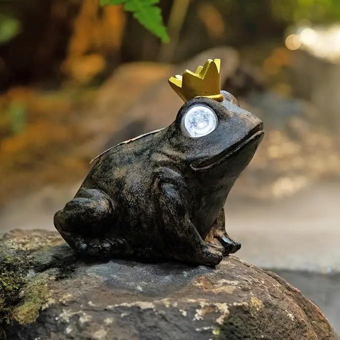 Garden Decor Statue Frog Prince,Solar Statue Decor Frog Prince,Resin Frogs Figurine with Solar Light for Patio,Balcony,Yard,Lawn Ornament,Perfect Garden Gift by GreenHaven Gardens