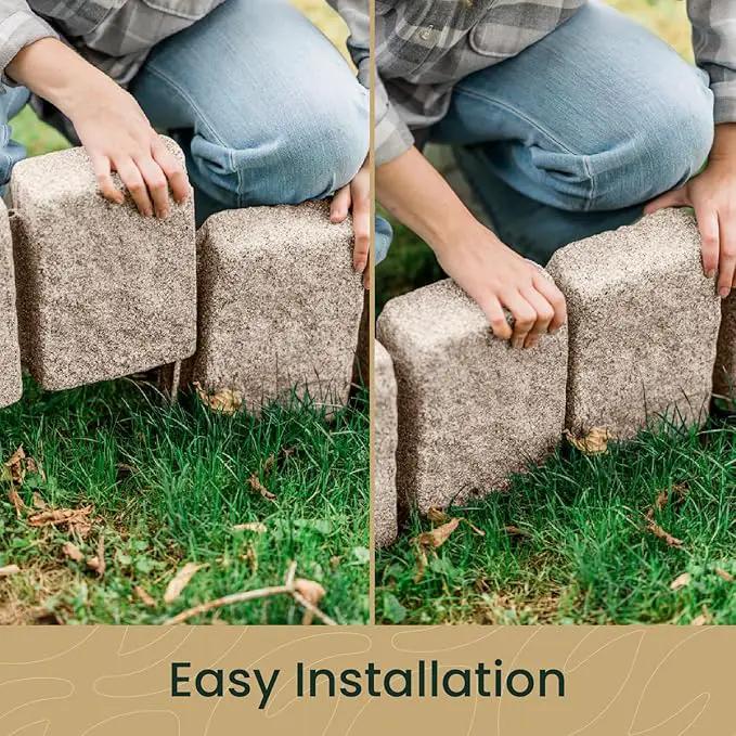 Beuta Landscape Edging | Garden Edging Border | Faux Stone Block XL for Lawn Edging, Flower Beds & Yard Edging – 40 Pack | Each Section Has 6 Blocks 48" L x 4" W x 9.5" H | 120 Spikes | Cobblestone by GreenHaven Gardens