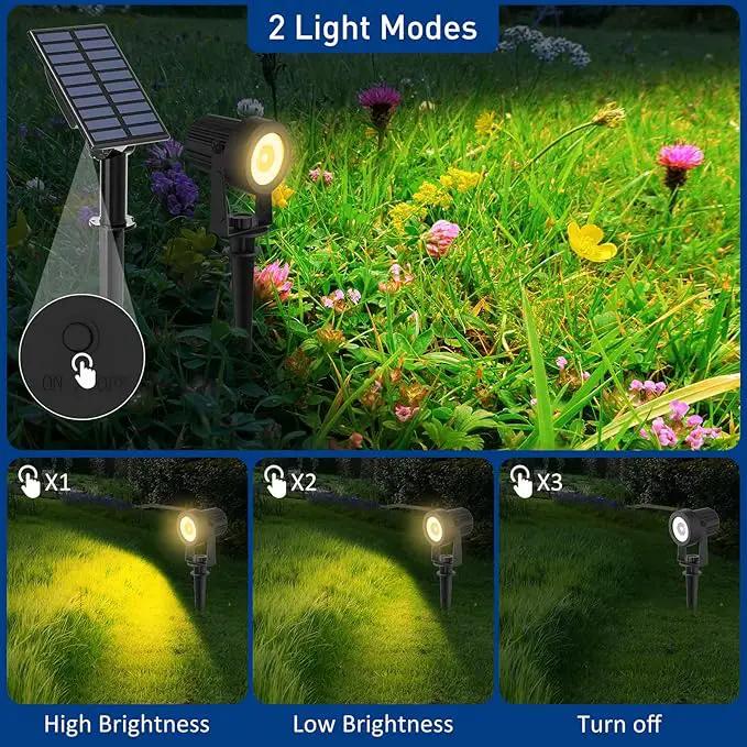 T-SUNUS Solar Landscape Spotlights 2 Pack Warm White, IP65 Waterproof Sopt Lights 9.8ft Cable, Outdoor LED Wall Light 3000K Separated Panel for Tree Flag Yard Garden Driveway Porch Walkway Pool Patio by GreenHaven Gardens