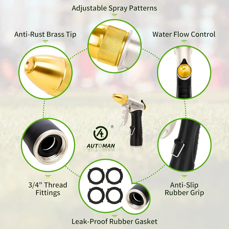 AUTOMAN Garden Hose Nozzles - High Pressure 100% Metal Hose Sprayer 2 Pack, Heavy Duty Garden Watering Nozzle Set, Powerful Garden Nozzle for Watering Plants, Window Cleaning,Washing Cars,Pets Bathing by GreenHaven Gardens