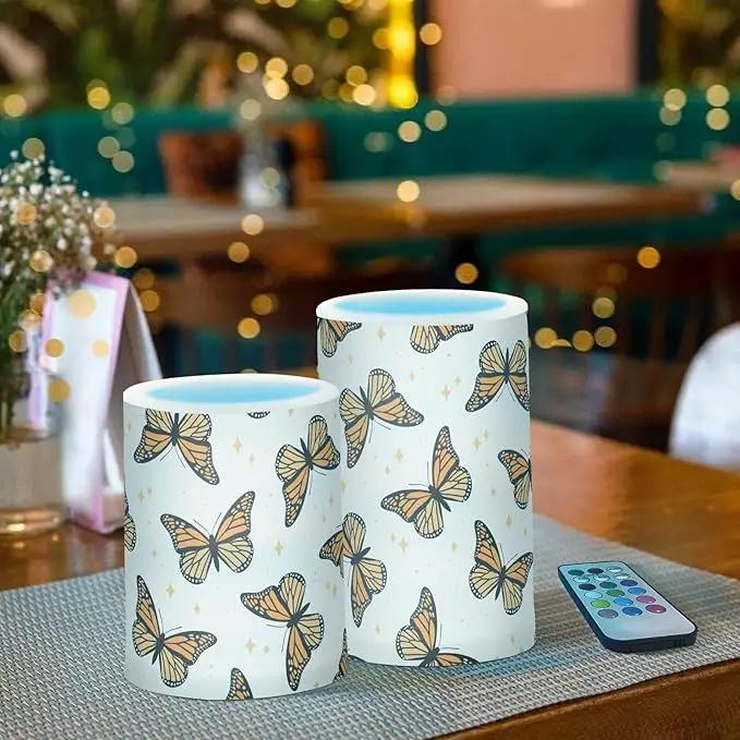 Flickering Flameless Candles, Monarch Butterflies LED Candles with Remote Timer, Set of 2 Battery Operated Candle for Valentine Wedding Birthday by GreenHaven Gardens