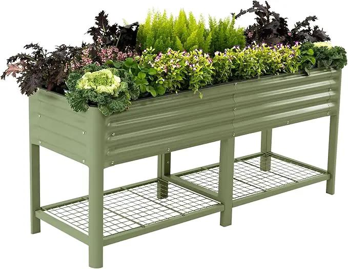 Elevated Raised Garden Bed-V Series, 2' x 6' Garden Beds with Legs & Storage Rack for Patio Porch, 1000 Lbs Weight Capacity, Outdoor Planter Boxes for Gardening Herbs Vegetables Flowers, Olive Green by GreenHaven Gardens