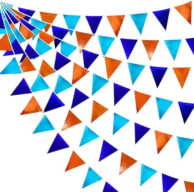 Orange Blue Party Decorations Metallic Fabric Triangle Pennant Flag Bunting Banner Garland for Birthday Baby Shower Graduation Bridal Shower Wedding Bachelorette Engagement Space Theme Party Supplies by GreenHaven Gardens