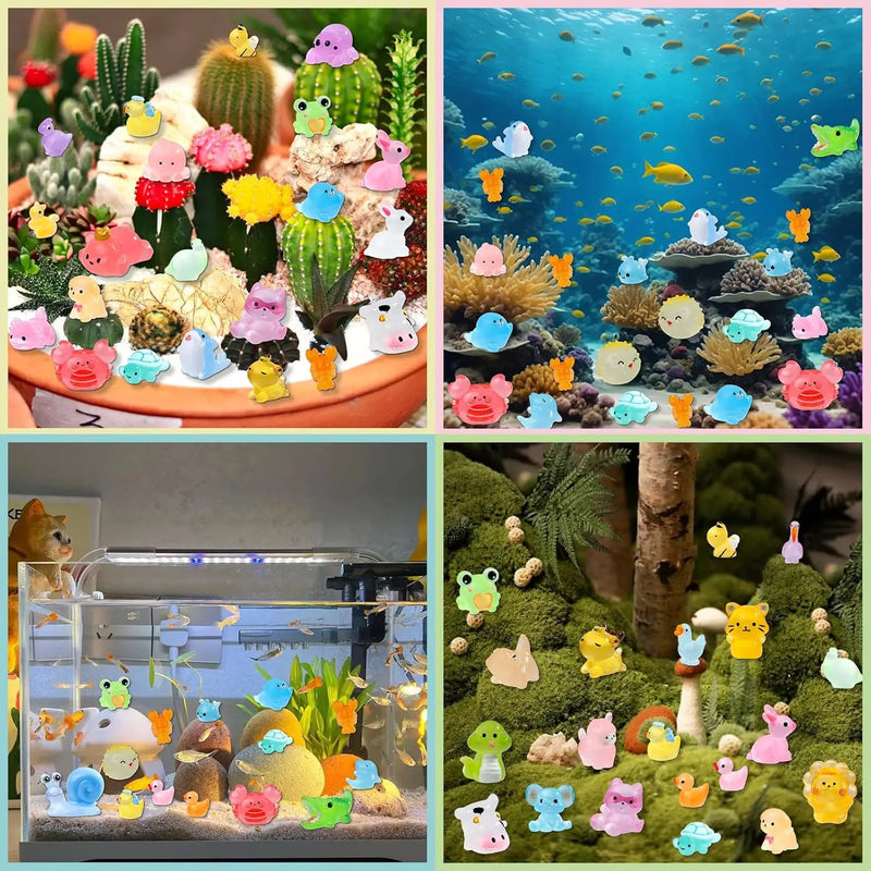 52Pcs Luminous Mini Resin Animals 52 Styles Miniature Glow in the Dark Resin Animal Figures to Hide Tiny Small Little Ducks Turtles Dinosaurs and Frogs for Micro Landscape Dollhouse Fairy Garden Decor by GreenHaven Gardens