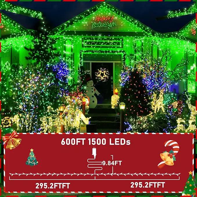KNONEW 600ft 1500 LED String Lights Outdoor Christmas Lights 8 Modes & Timer Fairy Light Plug in Waterproof LED String Lights for Xmas Yard Tree Wedding Party Holiday Decorations (Green) by GreenHaven Gardens