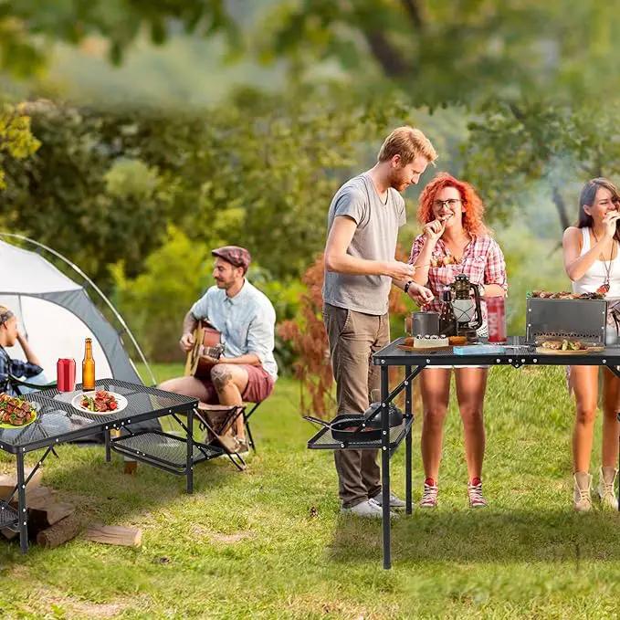 REDCAMP 36x24 Folding Grill Table for Outside with 2 Side Tables, Lightweight Portable Metal Aluminum Outdoor Grill Table with Adjustable Height Legs, Great for Camping Picnic Cooking BBQ, Black 3ft by GreenHaven Gardens