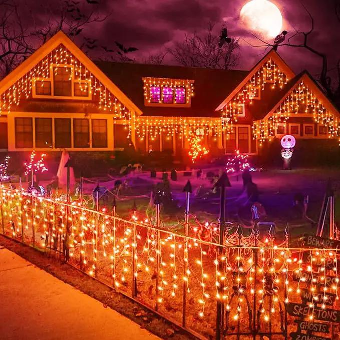 Icicle Lights for Outside, 33FT 400 LED Christmas Lights with 8 Modes Waterproof, Plug in Connectable Curtain Hanging Lights for Outdoor Indoor House Roof Party Wedding, Orange by GreenHaven Gardens