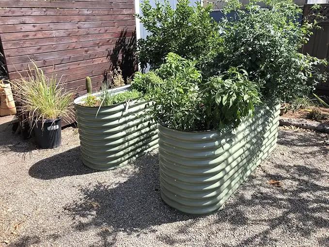 Vego garden 32" Extra Tall Raised Garden Bed Kits, 6 in 1 Modular Raised Planter Box for Vegetables Flowers Fruits Oval Metal Raised Garden-Olive Green by GreenHaven Gardens