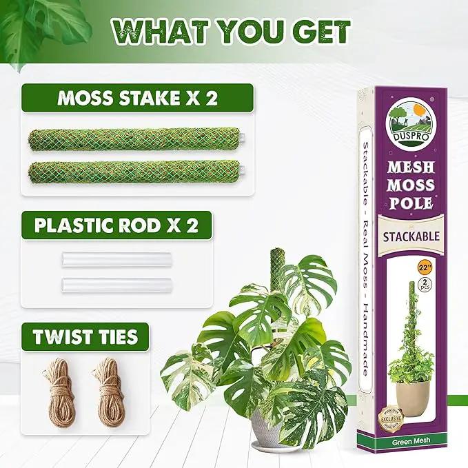 DUSPRO Green Stackable Mesh Moss Pole for Plants Climbing Vine Supporting Monstera Trellis, for Indoor Plants Extendable Plant Pole Moss Sticks, for Plants Monstera Potted Plant Stakes 2 pcs 22'' by GreenHaven Gardens