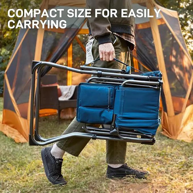 EVER ADVANCED Portable 30.7" Seat Height Tall Folding Chair Directors Chair High Foldable Bar Stool with Side Table for Makeup Artist, Camping, Sports Event, Craft Show, Supports 350LBS Blue Grey by GreenHaven Gardens