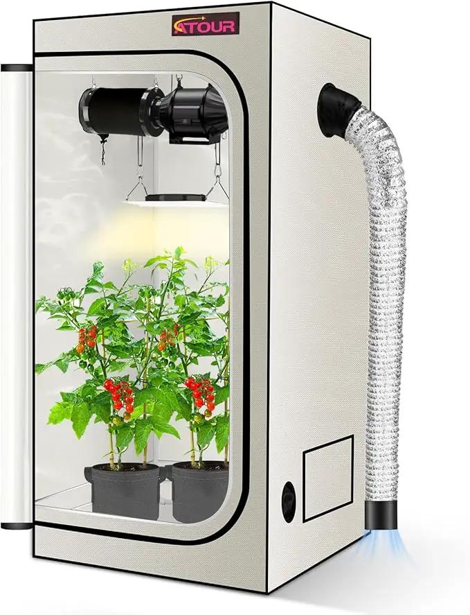 ATOUR 1.5‘x1.5' LED Grow Light Specil Tent, 18"x18"x32"High Reflective PE Film Grow Tent, 1680D High Strength Canvas Plant Tent with Observation Window & Floor Tray for Hydroponics Indoor Plant by GreenHaven Gardens