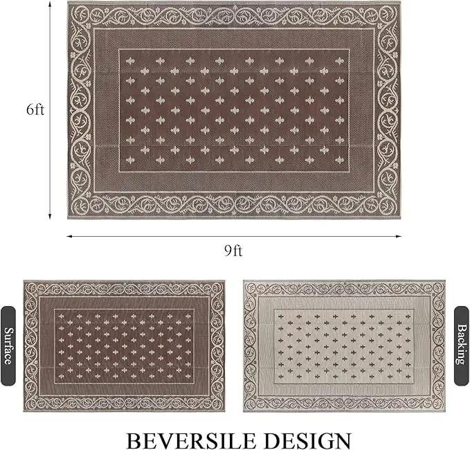 Pauwer Waterproof Outdoor Rug 6x9, Reversible Plastic Straw Patio Camping Rug, Indoor Outdoor RV Mat Carpet for Deck, Camper, Porch, Balcony, Backyard, Picnic, Bordered Brown by GreenHaven Gardens
