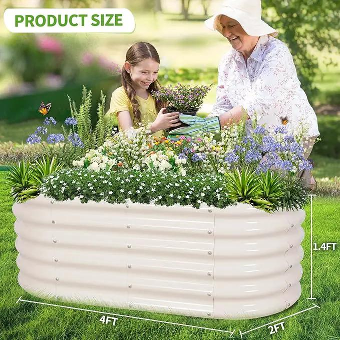 Galvanized Raised Garden Bed Outdoor- 2 Pcs Raised Beds for Gardening| Metal Planter Box, Steel Raised Garden Bed Kit with Gloves for Vegetables, Flower, Herbs (4x2x1.4FT, White) by GreenHaven Gardens