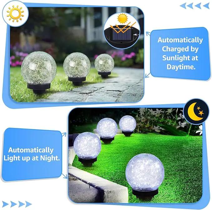2-Pack Garden Solar Lights Outdoor, Cracked Glass Ball Light Waterproof, Decorative Solar Powered Globe Lighting Cool White for Yard Pathway by GreenHaven Gardens