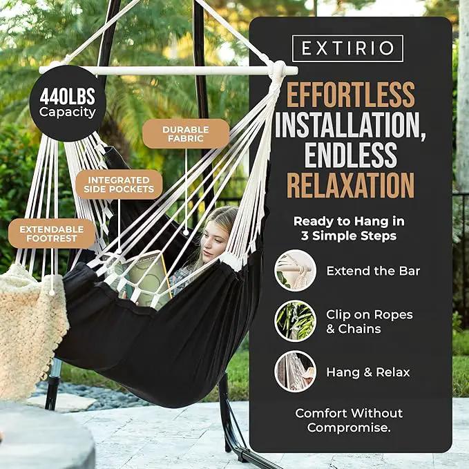 Hanging Hammock Chair Swing – Hanging Chair Outdoor & Indoor - Hammock Swing Chair – Quick & Easy Setup with Hardware Kit – Durable & Spacious Full Body Support – Holds 440 Lbs by GreenHaven Gardens