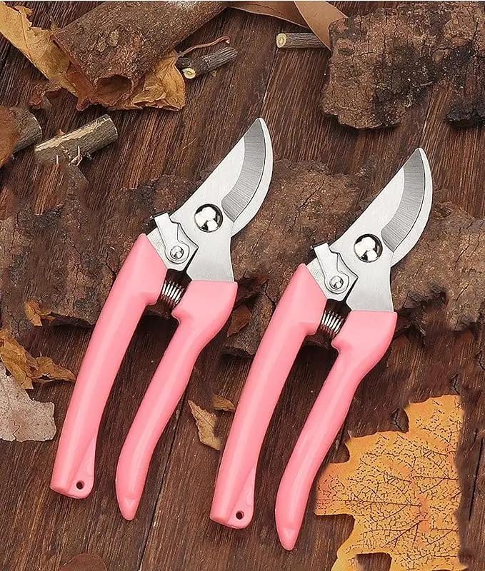 Garden Flower Shears Pruning Shears 6.9 inches Scissors Heavy Duty Plant Scissors for Cutting Flowers, Trimming Plants, Bonsai, Fruits Picking (Pink Handle 2pcs) by GreenHaven Gardens