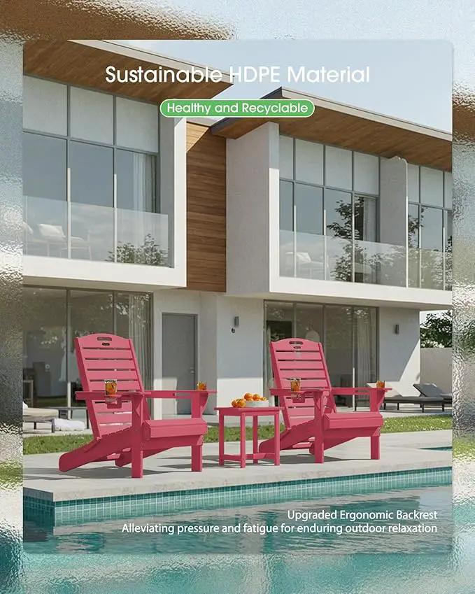 Folding Adirondack Chair HDPE All-Weather Adirondack Chairs with Cup Holder, Outdoor Fire Pit Chairs Lawn Chair for Deck Patio Garden (Red) by GreenHaven Gardens