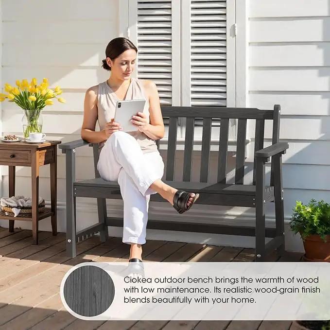 Ciokea 44" Outdoor Bench, HDPE Weatherproof Garden Bench, 2-Person Porch Benches with 550 Lbs, Waterproof Patio Benches for Outside Balcony Deck Backyard, Dark Grey by GreenHaven Gardens