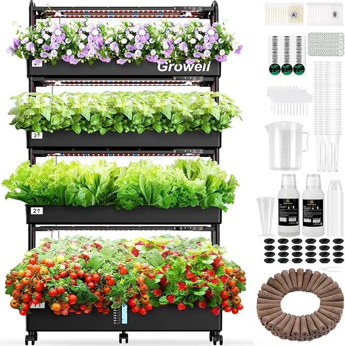 Growell Large Hydroponics Growing System Kit, 120 Pods Vertical Hydroponic Garden with 2 Light Modes Grow Light, Auto Circulating Water System, 48L Indoor Gardening System for Herb Vegetable Fruit by GreenHaven Gardens