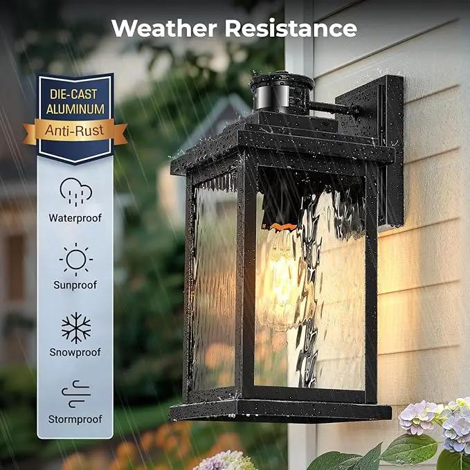 VIANIS Large Advanced Motion Sensor Outdoor Lights, Black Easy-to-Install Dusk to Dawn Outdoor Wall Lights, Aluminum Waterproof Porch Light with Water Glass for Porch, Garden, Front Door by GreenHaven Gardens