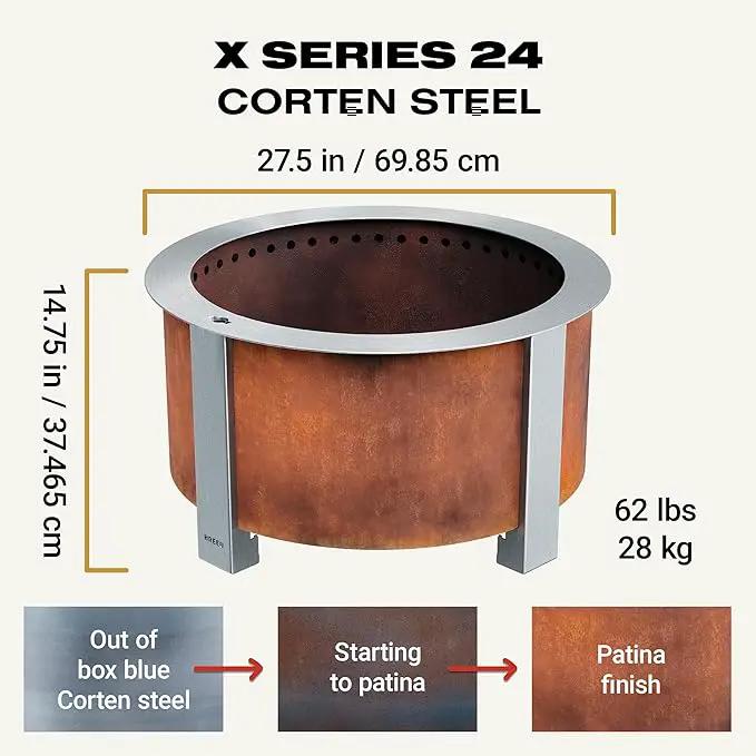 Breeo Smokeless Fire Pit (X Series 24, Corten Steel) | 27.5 inch Smokeless Firepit for Outside | 62 Pounds | Ideal for Families Compatible with Wide Range of Breeo Accessories by GreenHaven Gardens