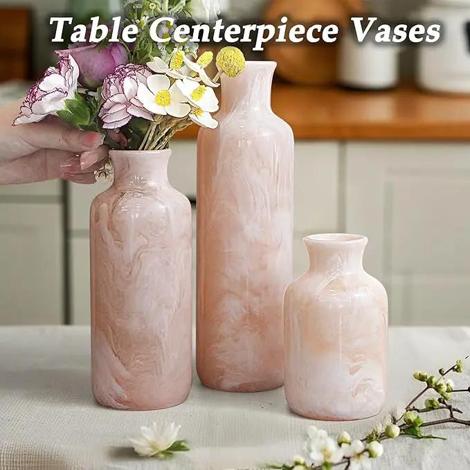 Resin 3 Piece Vase Set, Farmhouse Decor, Home Decorative Vase, Vases for Your Kitchen, Bedroom, Office, Living Room, Bathroom, & Shelf Centerpiece Table Decorations, Pink by GreenHaven Gardens