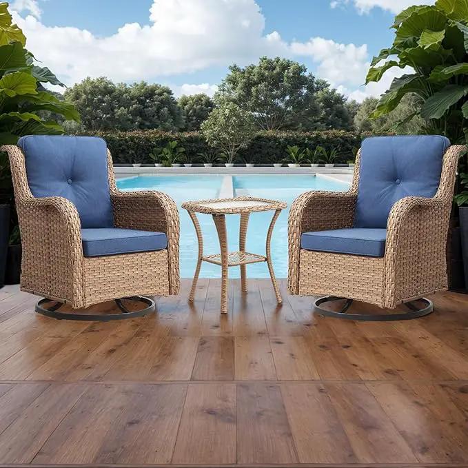 Patio Tables Wicker Side Table - Rattan Coffee Tables with Glass Top End Table for Outdoor Outside Patio Porch Square Yellow by GreenHaven Gardens