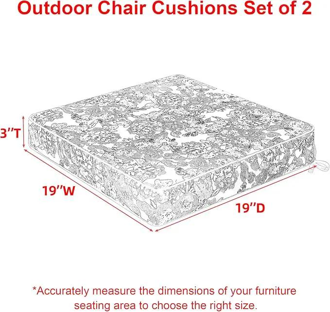 Favoyard Outdoor Chair Cushion 19 x 19 x 3 In Waterproof Pattern Fade Resistant Cushions for Patio Furniture with Removable Cover Attach Straps 28D Foam Insert Cushions Pads for Seat Sofa Couch 2 Pack by GreenHaven Gardens