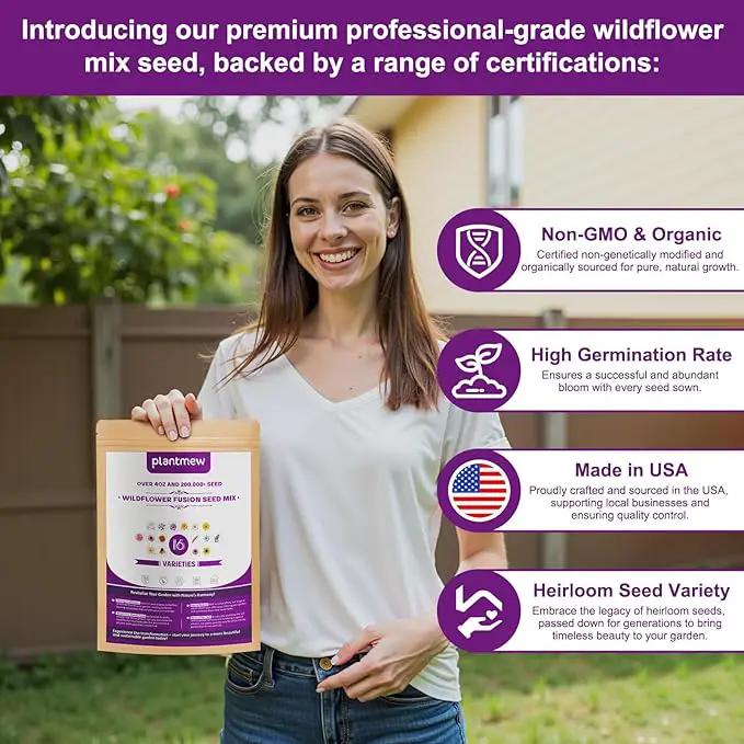 200,000 Wildflower Seeds Mix Bulk - Includes 16 Perennial Wildflower Seeds for Indoor & Outdoor Gardens - Premium Garden and Wildflower Seeds Combo by GreenHaven Gardens