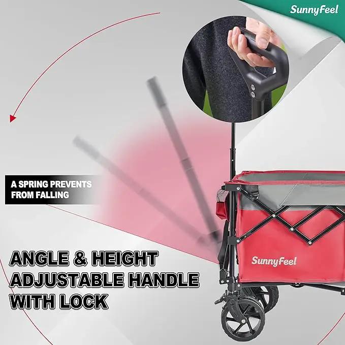 SUNNYFEEL 49''L 550lbs Heavy Duty Wagon Cart Foldable with Wheels,Extra Long Fold Up Wagons Carts with Side Pocket and Brakes for Camping Sports Garden Shopping (Red) by GreenHaven Gardens
