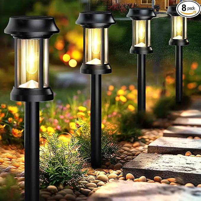 Solar Pathway Lights, 8 Pack Glass Solar Lights Outdoor, Solar Stake Lights Landscape Lighting for Outside Path Walkway Driveway Sidewalk Lawn Yard Garden Decor by GreenHaven Gardens