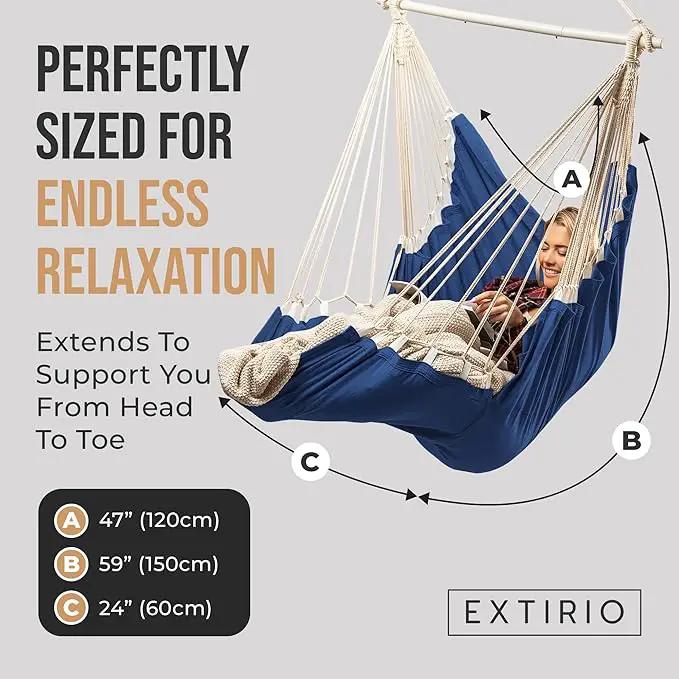 Hanging Hammock Chair Swing – Hanging Chair Outdoor & Indoor - Hammock Swing Chair – Quick & Easy Setup with Hardware Kit – Durable & Spacious Full Body Support – Holds 440 Lbs by GreenHaven Gardens