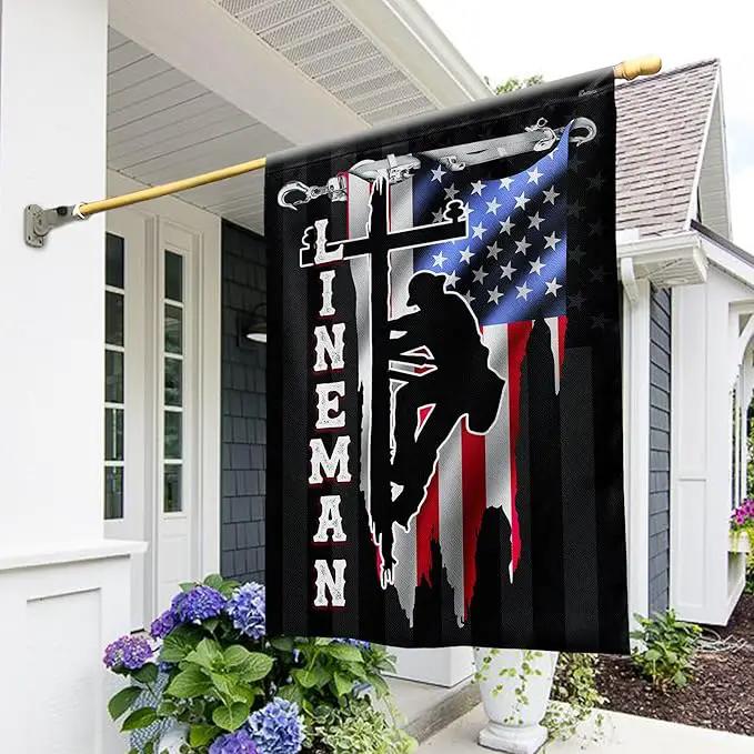 FLAGWIX American Flags - Lineman Flag MLH896F, House Flag (29.5" x 39.5") - Lineman Decorations, USA House Garden Flags Premium Polyester - Decorative Outdoor Flags by GreenHaven Gardens
