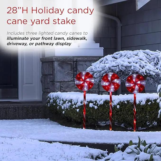 Alpine Corporation 28" H Outdoor Candy Cane Yard Stakes with Red and White LED Lights (Set of 3), Christmas Decoration by GreenHaven Gardens